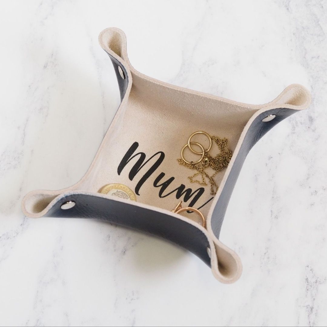 A small leather tray with "Mum" written inside