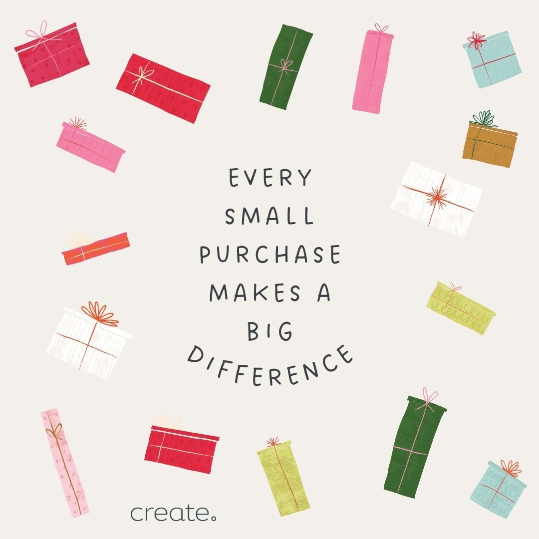 Every small purchase makes a big difference. Presents graphic