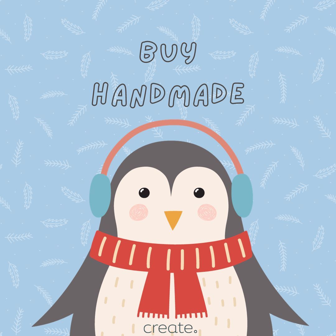 Buy Handmade. Penguin with earmuffs graphic