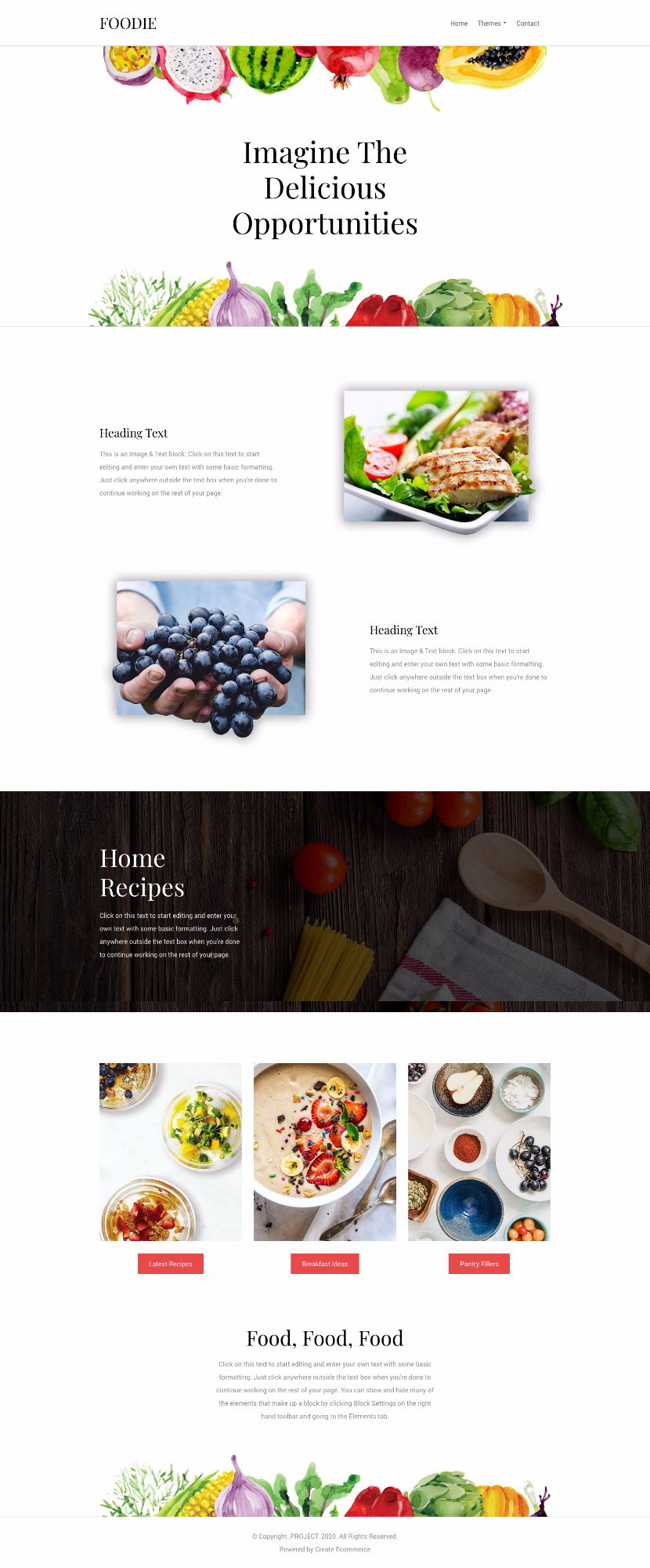 Website template for restaurant, chef, foodie blogger