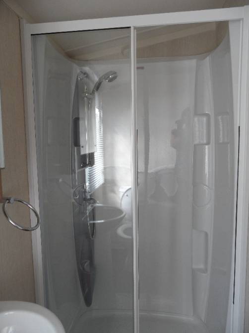 shower room in caravan at Butlins Minehead