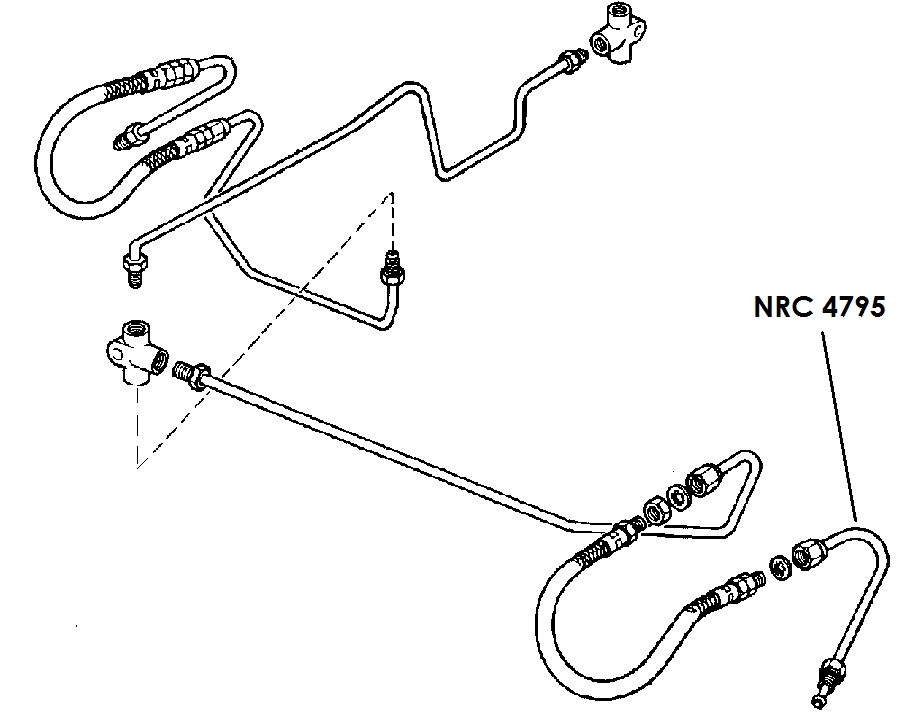 NRC 4795 - Brake Pipe, Front Hose to Left Hand Top Wheel Cylinder, 6-cylind