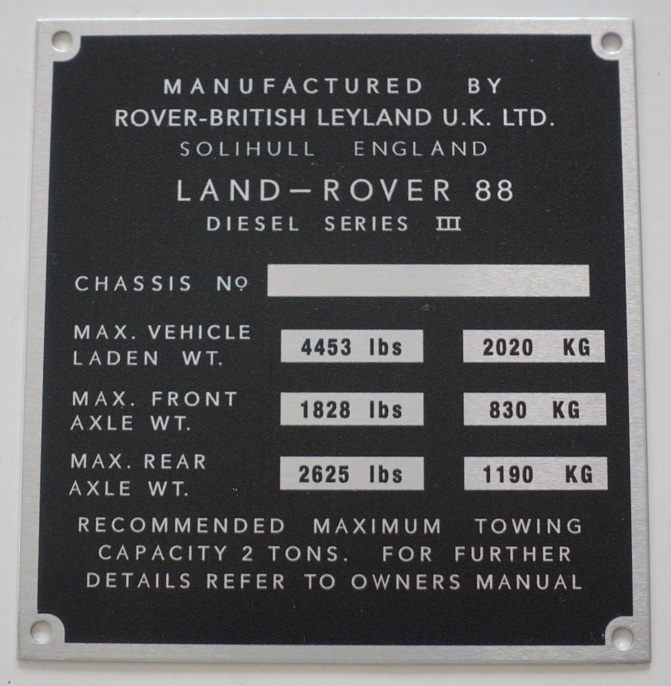 PLATE 020 - Chassis Number Plate, Series 3, 88