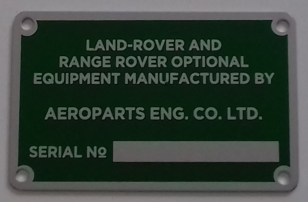 PLATE 033 - Aeroparts Eng. Co. Ltd Serial Number Plate
