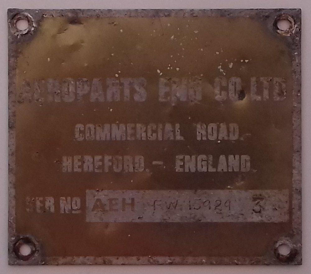 PLATE 034 - Aeroparts Eng Co Ltd, Commercial Road, Serial Number Plate