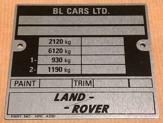 NRC 4200 - VIN Plate, Series 3 88 V8
