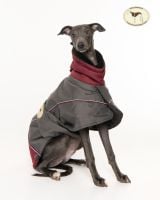Waterproof Padded Luxury Jacket; Grey/Burgundy for Greyhounds