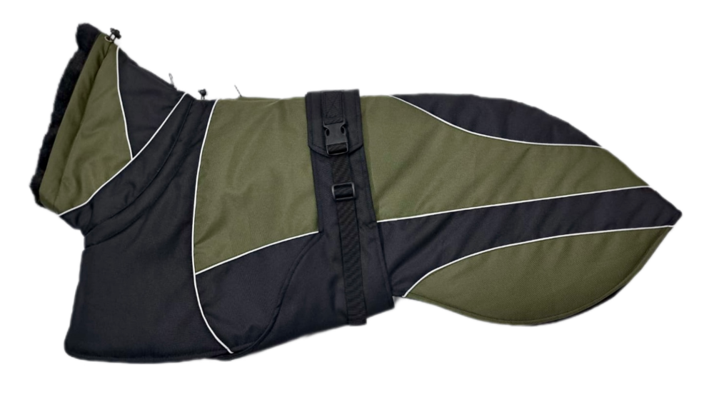 ** JUST ARRIVED** Waterproof Padded Luxury Jacket; Black/Khaki for Greyhounds