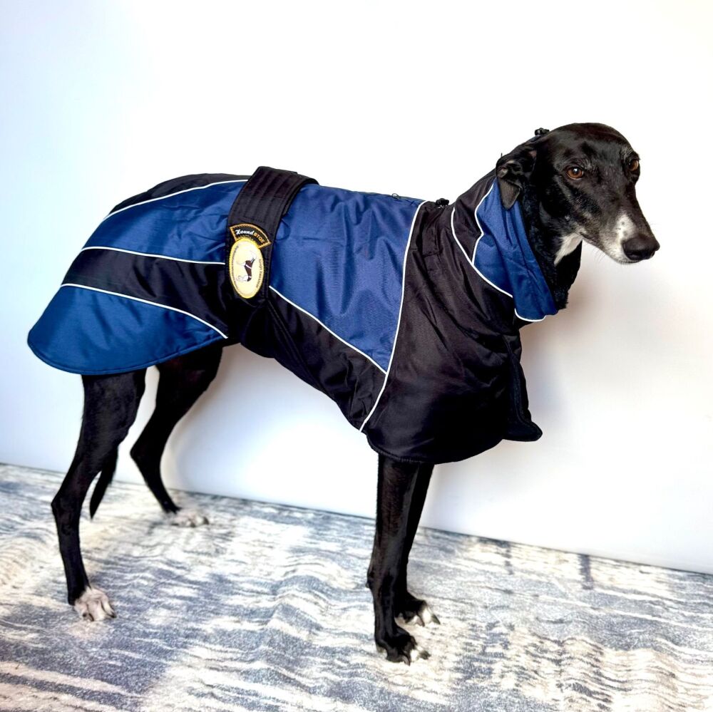 Waterproof Padded Luxury Jacket; Black/Indigo for Whippets