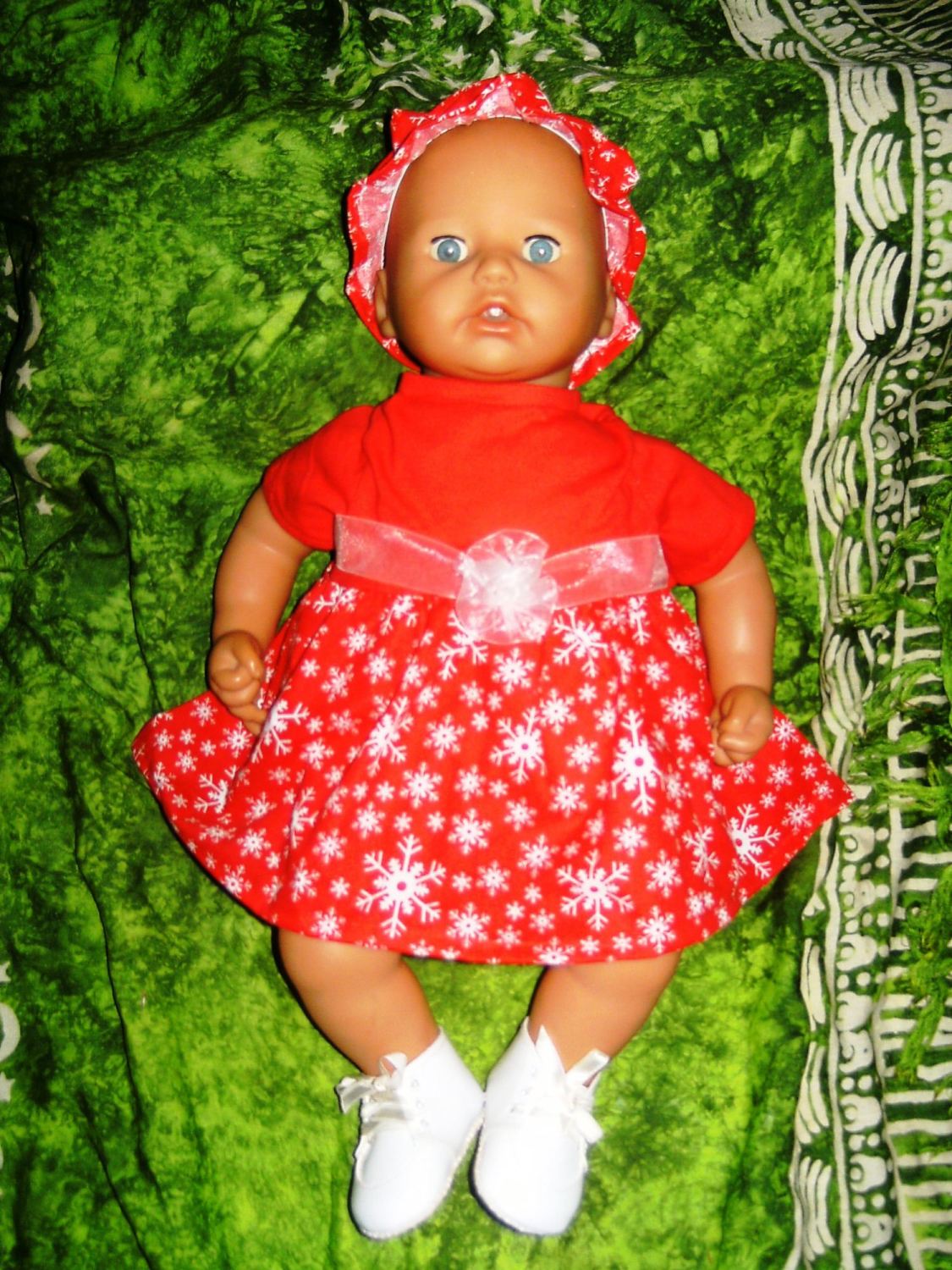 Dolls dress in snowflake christmas print to fit Annabell