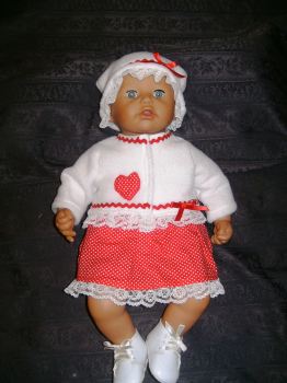 Dolls red and white pramsuit to fit Annabell