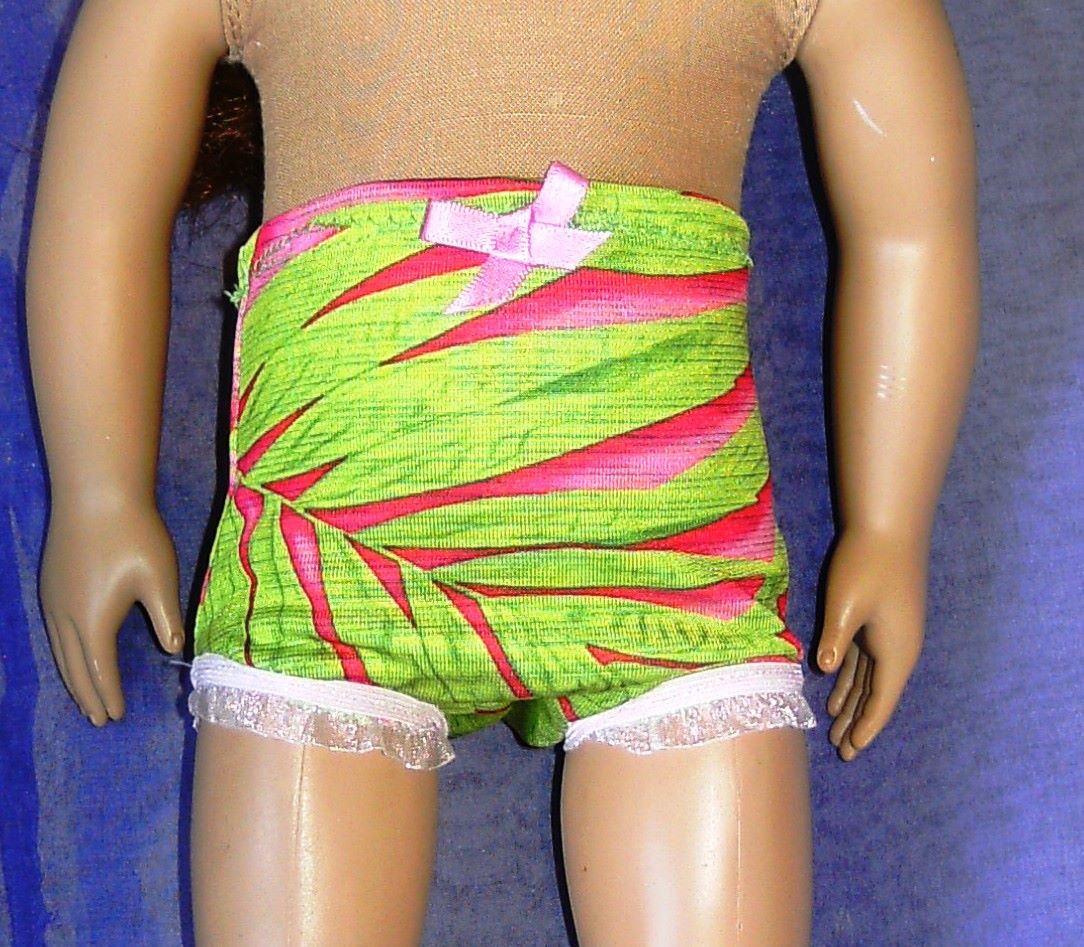 Doll's panties in green and pink print