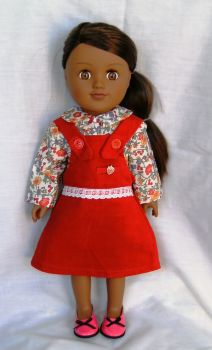 Pinafore dress and blouse made for the 18 inch high Sindy and most 18 inch girl dolls