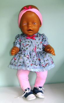 Doll's Angel top  and tights set made to fit Baby born girl doll and most 16 inch high baby dolls