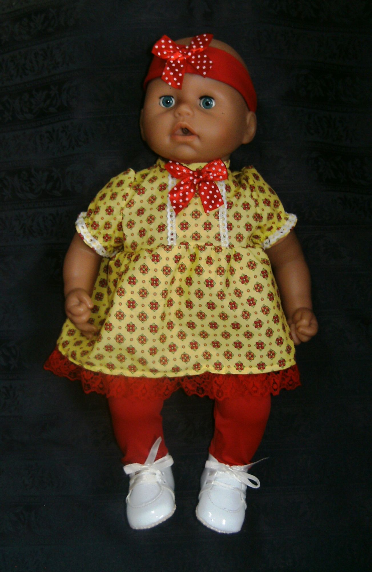 Doll's dress and tights set made to fit the 18 inch high Annabell doll