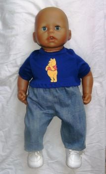Doll's jeans and tee shirt made to fit Baby George and most 18 inch high baby boy dolls