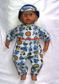 Doll's all-in-one and hat made to fit the 18 inch George doll and most 18 inch high baby boy dolls