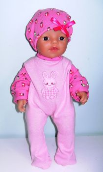 Doll's pink and strawberry print sleepsuit to fit a 12 inch high baby doll