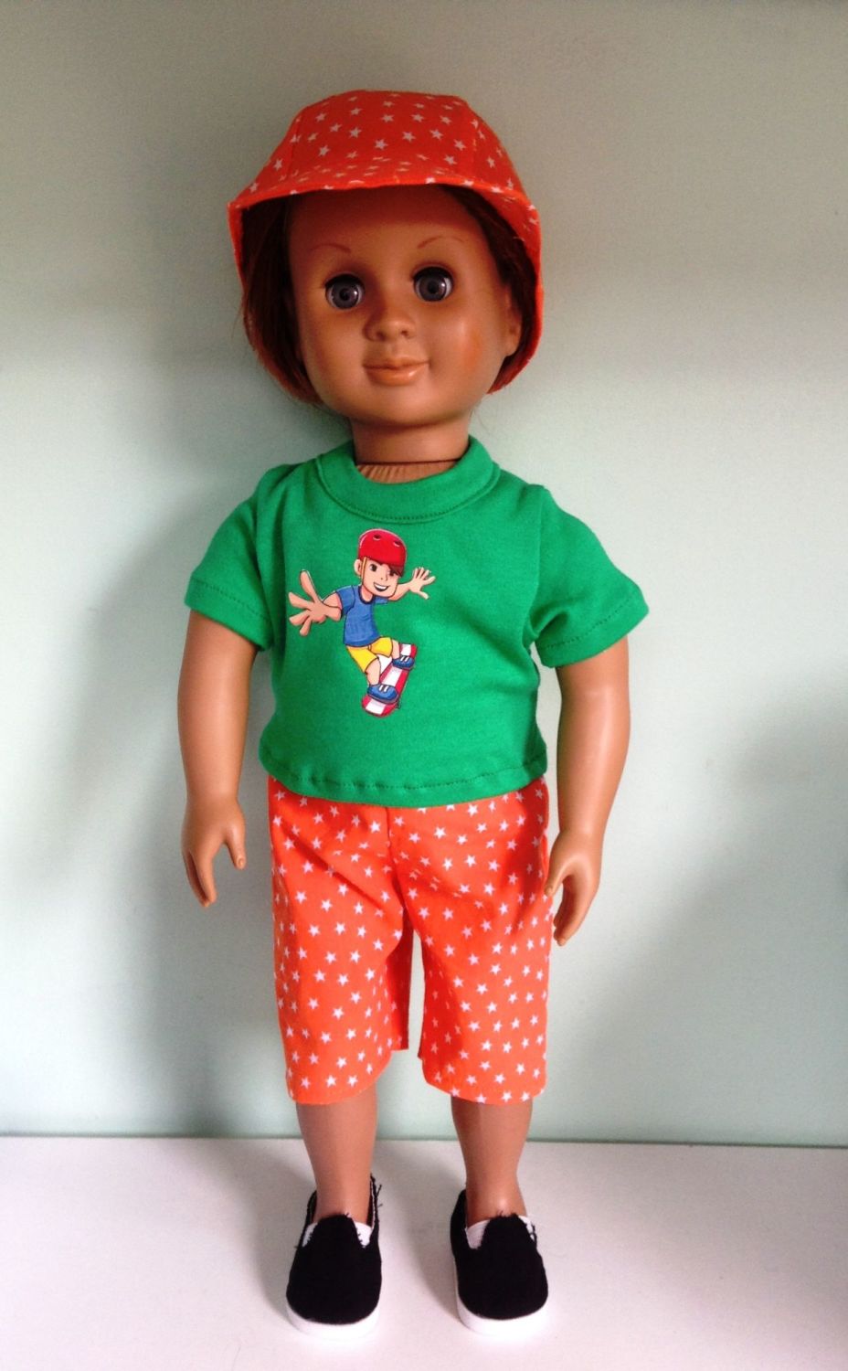 Doll's shorts, tee shirt and cap set made to fit 18 inch high boy doll