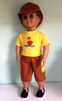 Doll's shorts, tee shirt and cap set made to fit 18 inch high boy doll