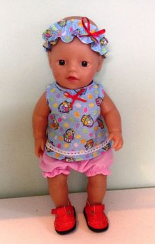 Doll's top and romper set made to fit a 12 inch high baby doll