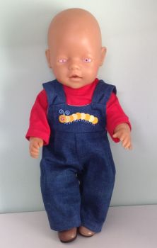 Doll's dungaree set made  to fit the 16 inch Baby Born boy doll