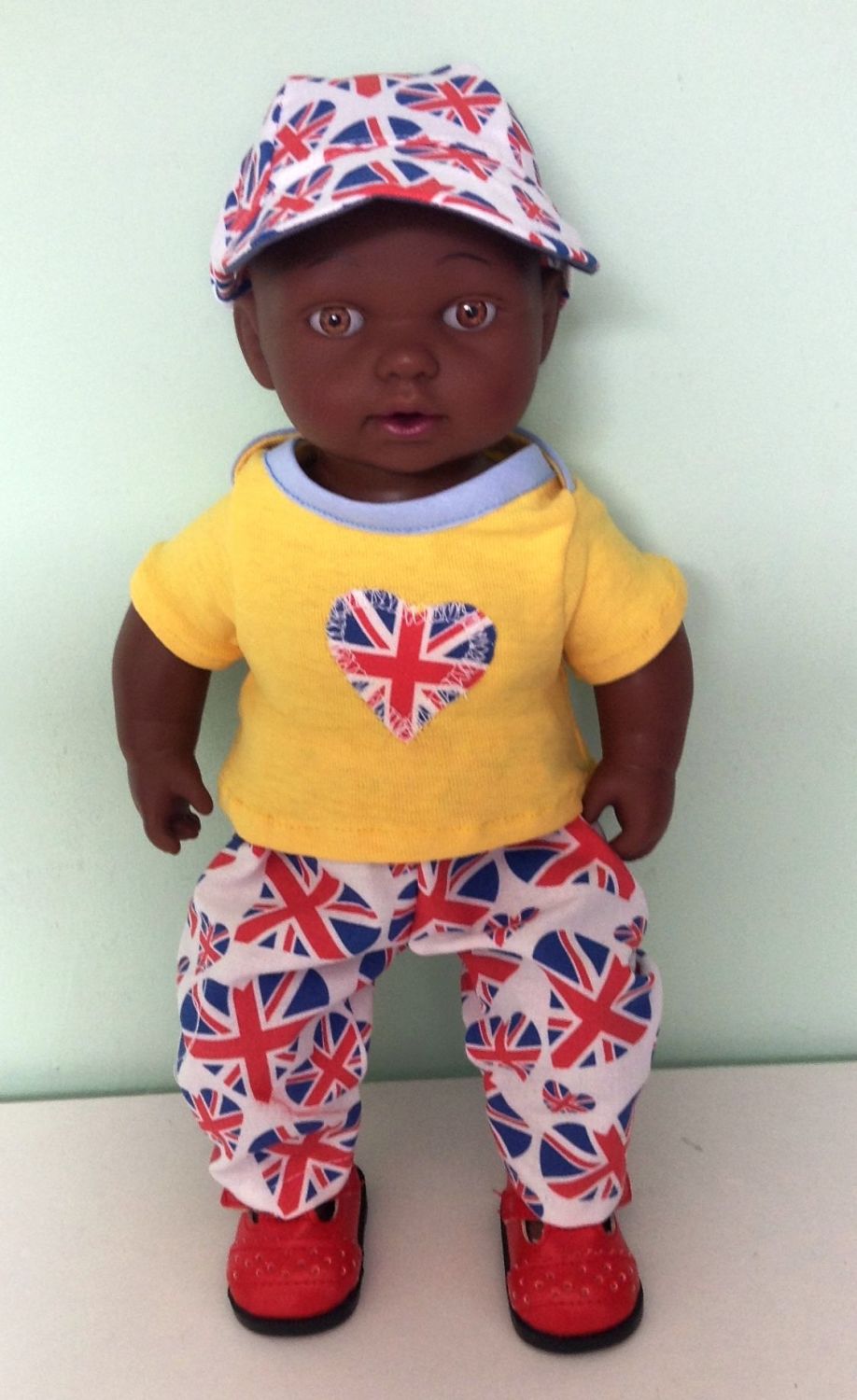 Doll's tee shirt jeans and hat set to fit a 12 inch high baby doll