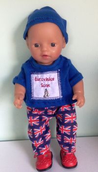 Doll's  Eurovision  song contest outfit made to fit a 12 inch high baby doll