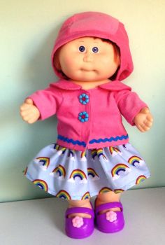 Doll's Jacket, skirt and hat set made ti fit a 14 inch high cabbage patch doll