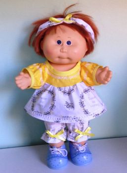 Doll's dress,rompers and Alice band made to fit a 14 inch high Cabbage Patch doll