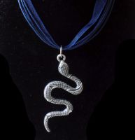 Snake Pendant Necklace in Silver and Navy Blue