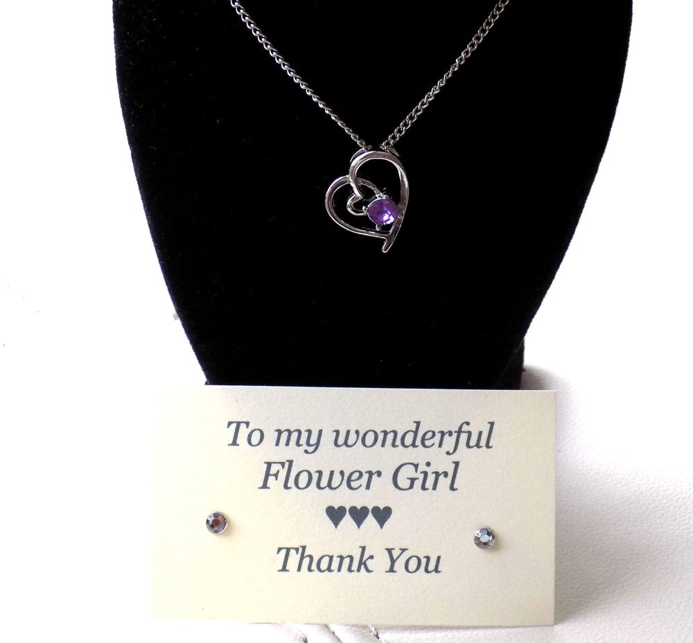 Flower Girl Gift - Lilac Gem Pendant Necklace
