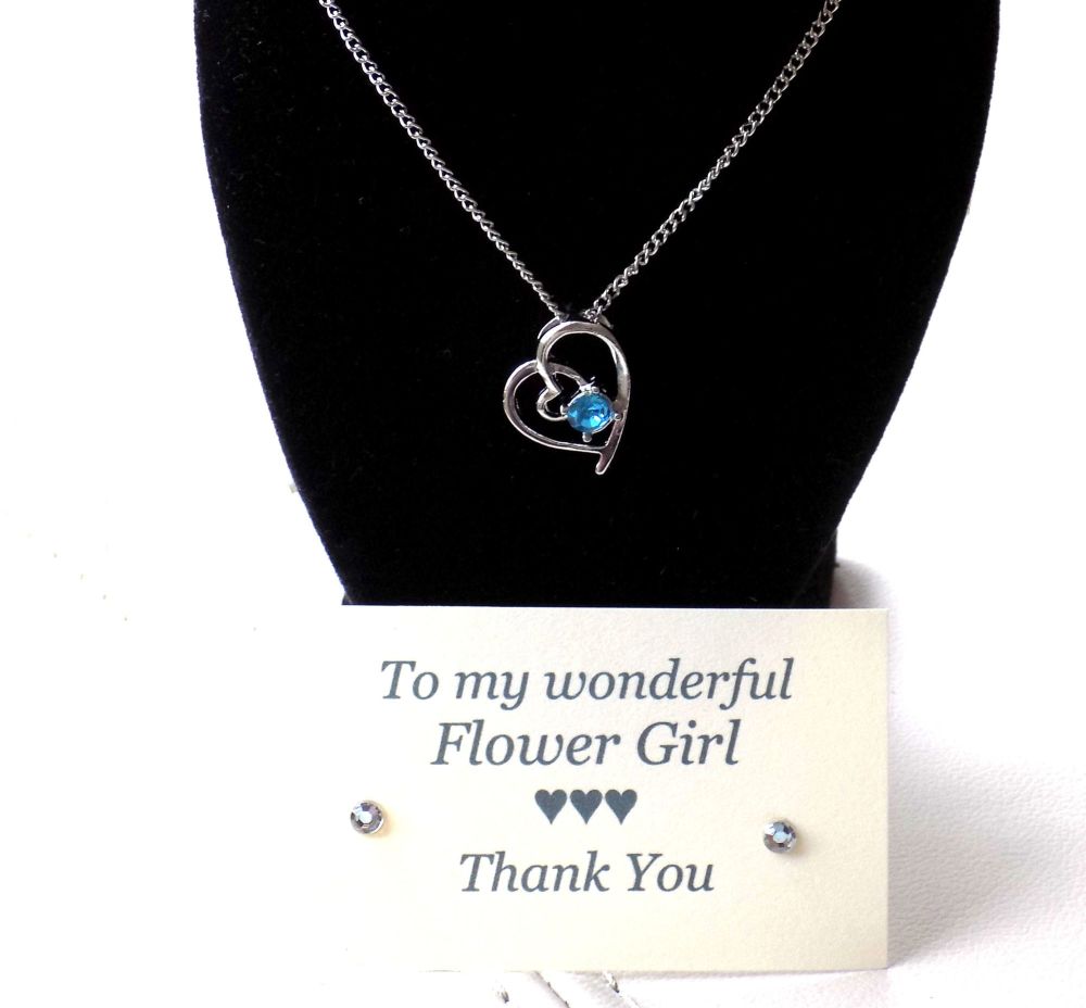 Flower Girl Gift - Blue Gem Pendant Necklace