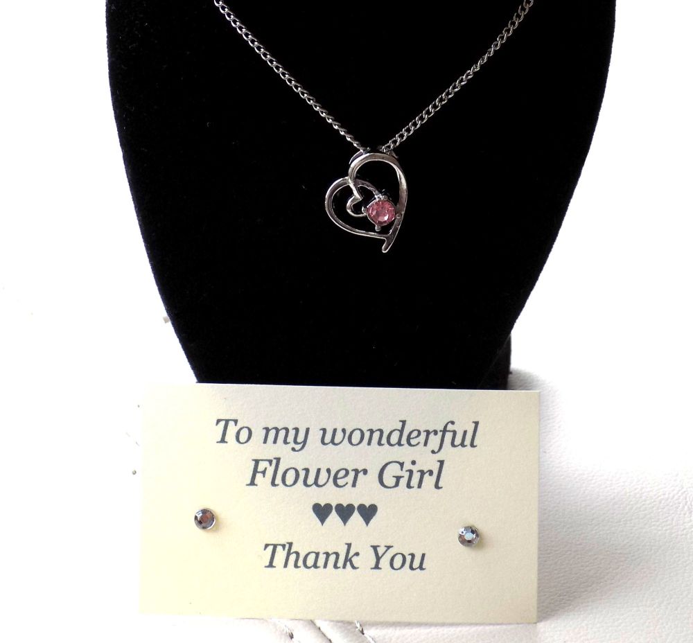 Flower Girl Gift - Pink Gem Pendant Necklace