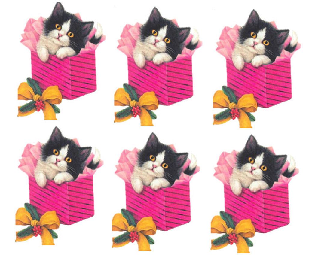 Christmas Kitten in a Pink Parcel Card Toppers 