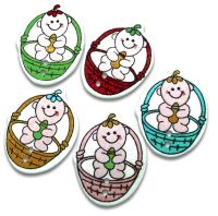 Baby In A Basket Wooden Embellishments x 10