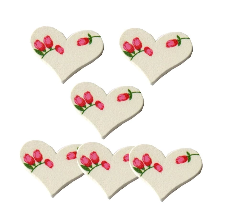 Wooden White Floral Hearts Embellishments