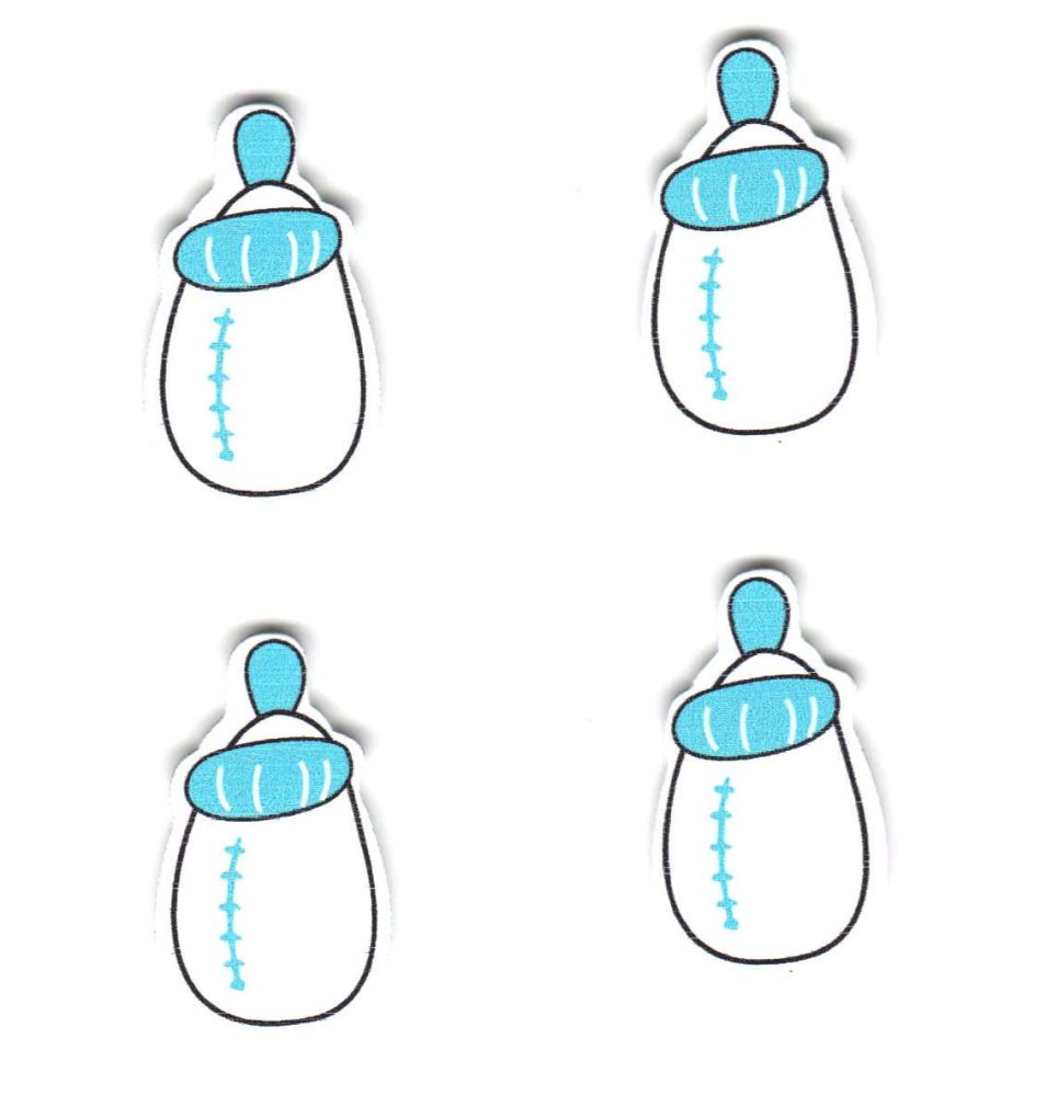Baby Bottle Themed Wooden Embellishments in Blue x 4