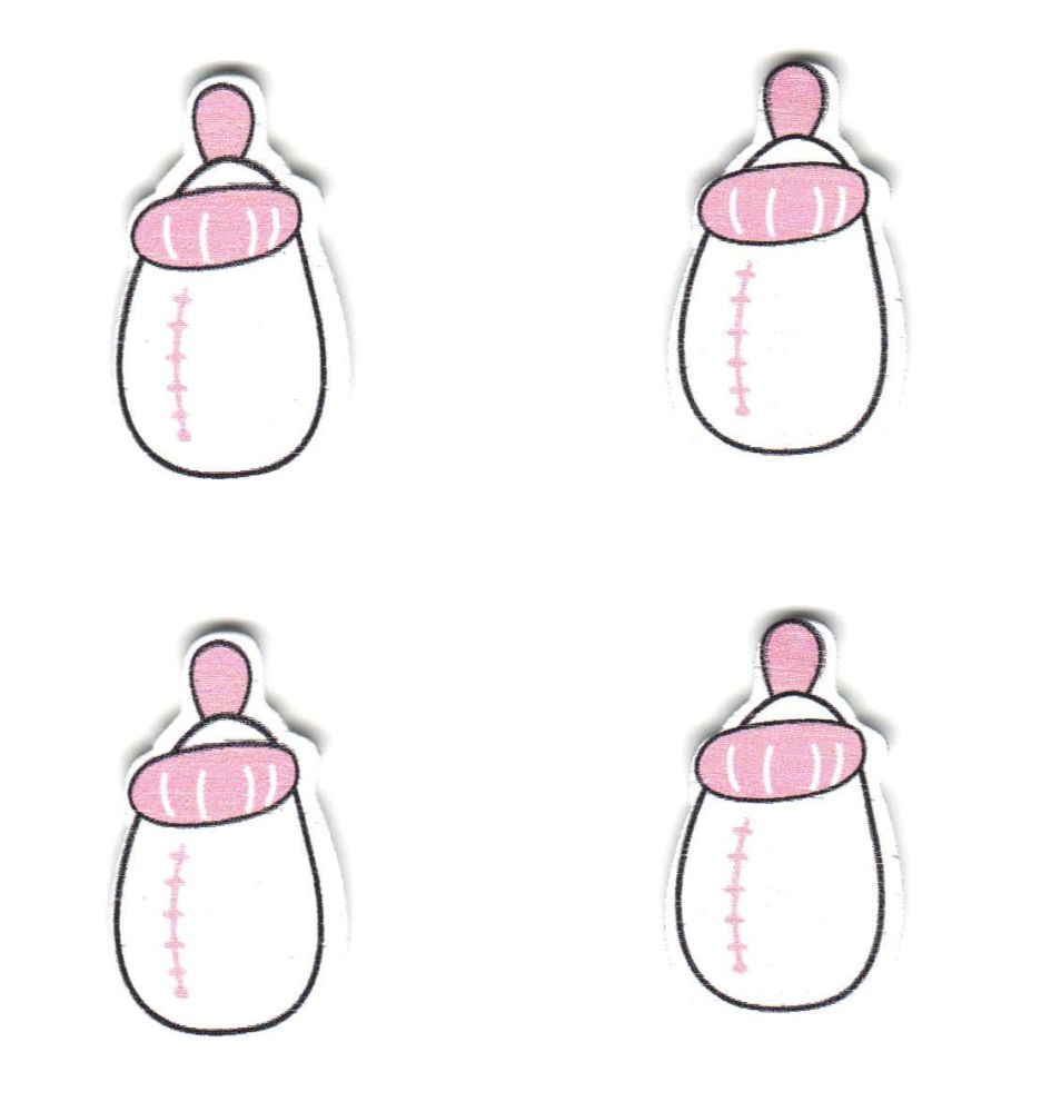 Baby Bottle Themed Wooden Embellishments in Pink x 4
