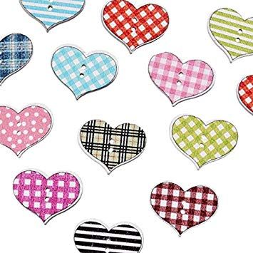 Wooden Patterned Hearts Button Embellishments x 10