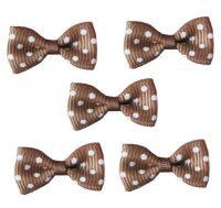 Spotty Fabric Bows Embellishments - Brown x 5