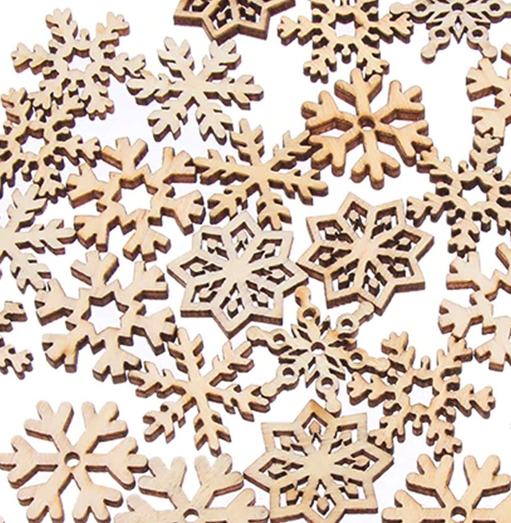 Snowflakes Natural Wooden Embellishments x 10