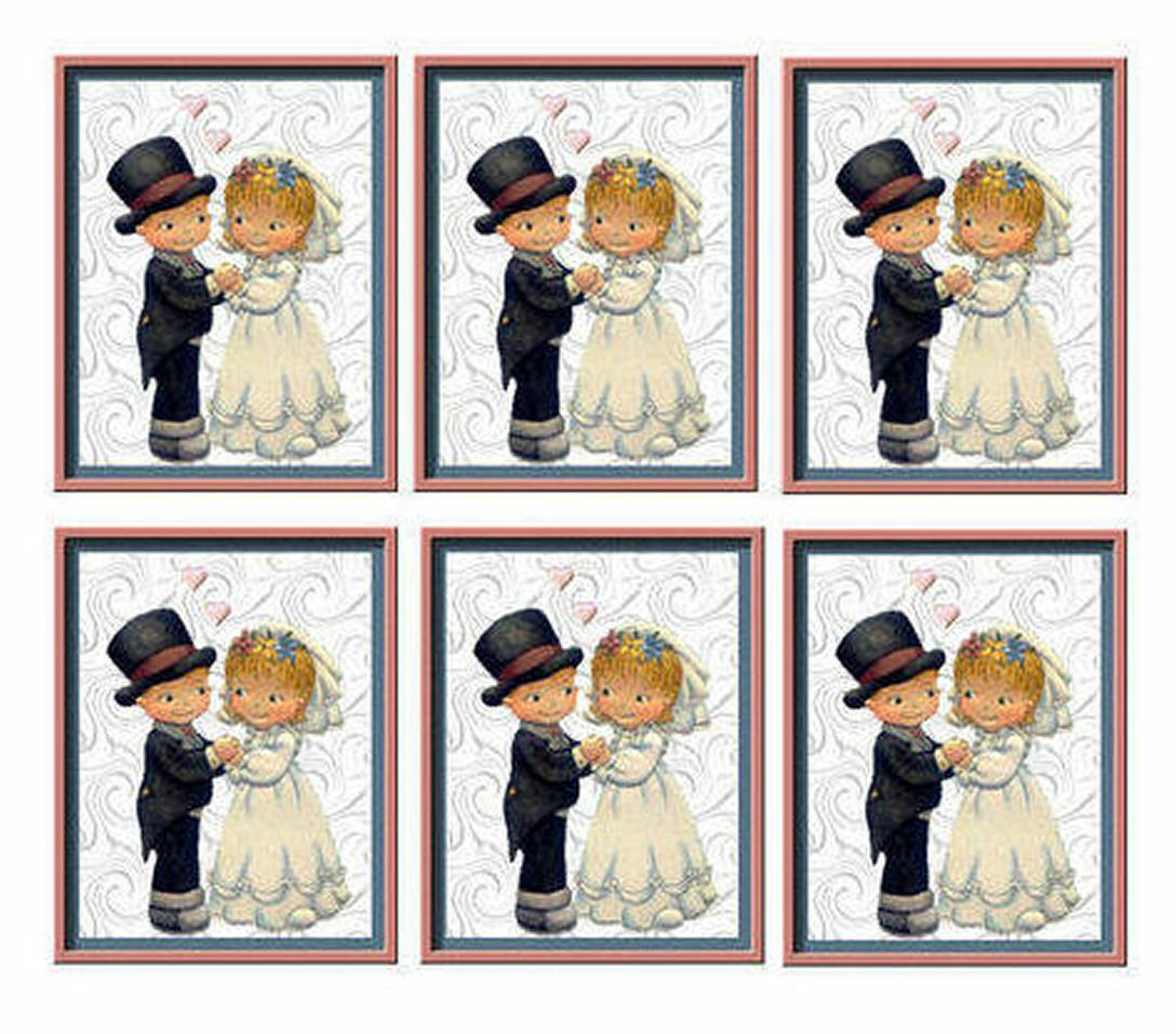 Bride and Groom Vintage Card Making  Toppers x 6