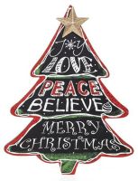 Christmas Plaque Large Chalkboard Tree Shape, Joy