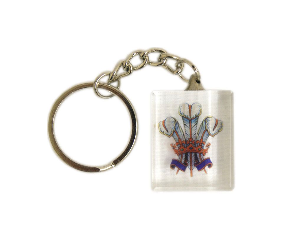 Welsh Three Feathers Glass Cube Keyring