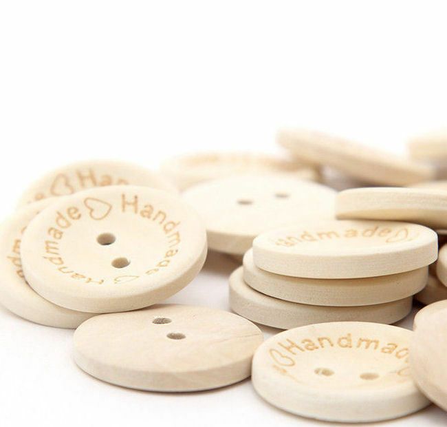 Natural Handmade Wooden Button Embellishments x 10