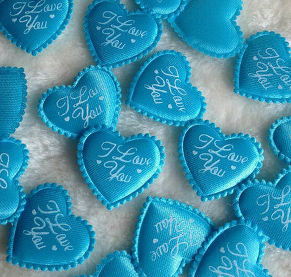 Heart Shaped Fabric I Love You Embellishments - Blue