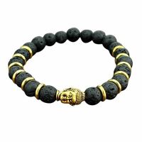 Buddha Bracelet, Black and Gold Lava Stone