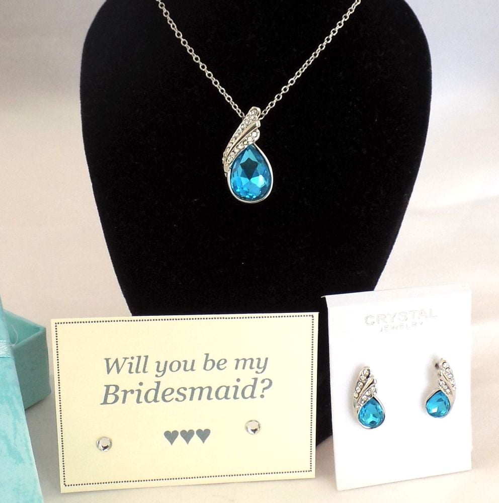 Will You Be My Bridesmaid? Necklace and Earring Gift Set - Turquoise