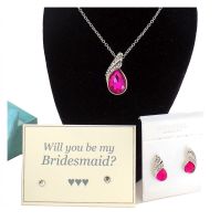 Will You Be My Bridesmaid? Necklace and Earring Gift Set - Pink